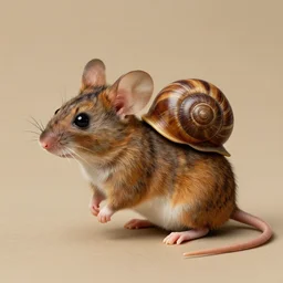 a mouse with a cat's head and a snail shell on its back, 1 9 2 0 s style