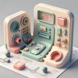 hard surface shape form exploration, close up, complex geometry, detailed, artstation, 8 k, sci - fi, pastel colors, props, panel, concept, simon stalenhag, blueprint, items and gadget, big medium small