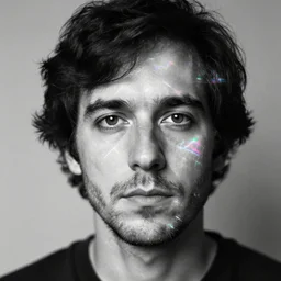 a black and white photo of a man's face, a hologram by bob ross, trending on deviantart, mingei, creepypasta, macabre, prerendered graphics