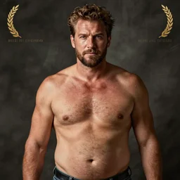 a rugged handsome man with a beer belly