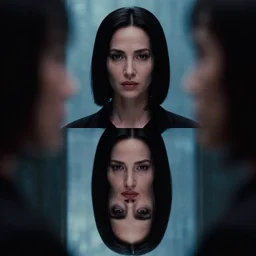 cinematic still of a Japanese woman in The Matrix (1999), XF IQ4, f/1.4, ISO 200, 1/160s, 8K, RAW, dramatic lighting, symmetrical balance, in-frame