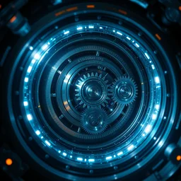 inside a machine, view of the gears, futuristic digital painting bioluminance feng zhu