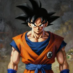 goku, dramatic, 8k, oil painting, feudal Japan, Japanese