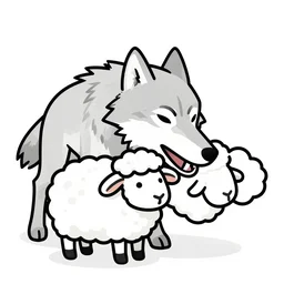 a vector line art, wolf biting a cute sheep