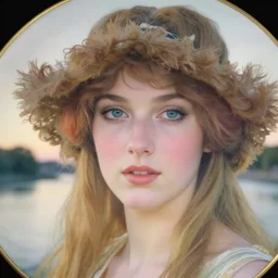 closeup _ plate _ photography _ portrait _ of _ a _ stunningly _ beautiful _ english renaissance _ female _ art nouveau maiden face _ in _ soft _ dreamy _ light _ at _ sunset _ beside _ the _ river _ soft _ focus, annie leibovitz, hasselblad, nikon, steve mccurry, david lazar, jimmy nelsson