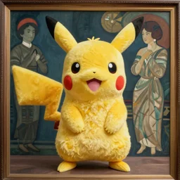 elegant woman wearing a pikachu costume, art photo by Annie Liebovitz and Alphonse Mucha