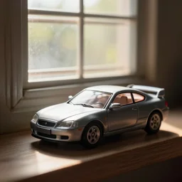 a 3d render of a miniature car near the window, sunlight, tyndall effect, 4k