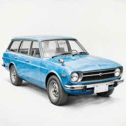 detailed pencil sketch of a 1970 Datsun bluebird 1600 wagon