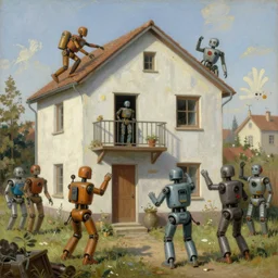 high quality high detail painting by ilya repin, robots taking over the house, hd