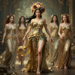 a full body shot of an asian valkyrie with a flower headdress by artgerm, dynamic lighting, ray tracing, tom bagshaw, alphonse mucha, donata giancola, mary jane ansell, ankh necklace, atmosphere, realism, octane render, dof, hyperdetailed, 8 k
