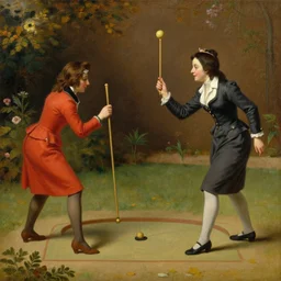 seinfeld playing croquet in the garden, oil on canvas, highly detailed, warm color scheme, soft lighting, sharp focus, adelaide labille - guiard, artemisia gentileschi