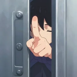 a barely visible tench Anime character forcing large metal door open Watching through my fingers, watching through my fingers Shut my eyes and count to ten It goes in one ear out