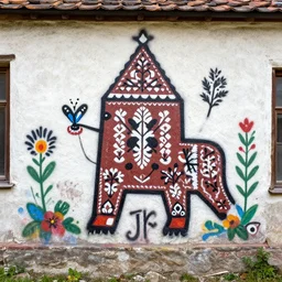 transylvanian folk art, in the style of graffiti, made by jr