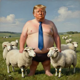 surreal surrealism surrealist painting of fat donald trump with sheep
