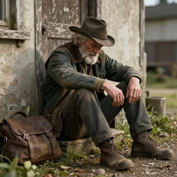 a place to rest my spirit, highway man, tired, old man, octane render, photo realistic, hyper realistic, 8 k resolution style of alvin schwartz