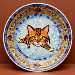 flying plate with bengal cat logo mosaic, indian style