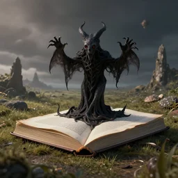 a book in a surreal dream landscape, Octan render,realistic, by yog-soggoth