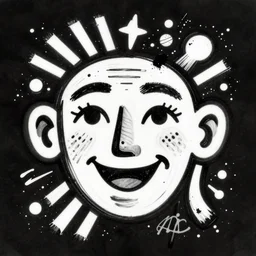 minimalistic graffiti masterpiece, black background, psychedelic therapy, artwork by joan miro, trending on ArtStation, ink splatters, pen lines, incredible detail, creative, positive energy, happy, unique, negative space, face, artgerm