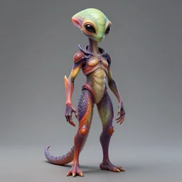 full body studio photo of a newly discovered alien, extremly creative design, realistic detailed painting, trending on deviantart, vibrant colors, perfect lighting