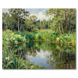 a secluded pond in a verdant wetland, extremely detailed oil painting, rhads, sargent and leyendecker, savrasov levitan polenov, bruce pennington, studio ghibli, tim hildebrandt, digital art, landscape painting, trending on artstation, masterpiece