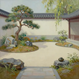 a beautiful painting of a zen garden by james gurney, oil on canvas, digital illustration,