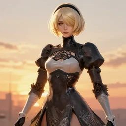 ultra realistic illustration of android song hye - kyo, warframe, intricate, nier automata, sunset, golden hair, elegant, highly detailed, digital painting, artstation, concept art, smooth, sharp focus, illustration, art by artgerm and akihiko yoshida and alphonse mucha