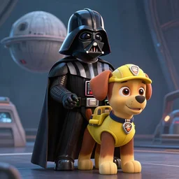 darth vader as a paw patrol dog, on the death star, anime, disney, pixar, 8 k, hd, kodak film, volumetric lighting, subsurface scattering, photorealistic, octane render, details, xgen fur