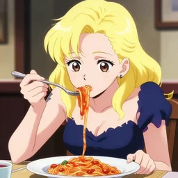 anime girl eating spaghetti by madonna