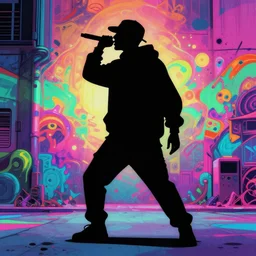 rapping, silhouettes, vaporwave, psychedelic hip hop, graffiti, professional artist, detailed, 4k