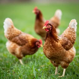 chickens on grass, blurry photo