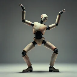 wide lens photo of a human shaped showman dancing cyborg with two arms and two legs by james gurney, trending on artstation, film still