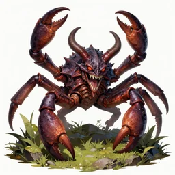 A demon of Nurgle with crab claws, highly detailed, digital art, sharp focus, trending on art station, plant, anime art style