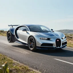 supercharged bugatti hovering above road, solar punk product photo