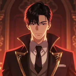 vampire boy, younger male. wearing intricate styled suit, semi realism, anime manhwa realism, korean symmetrical face, slim face, appealing, bright eyes, slightly larger nose, photorealism, manhwa korean, korean korean uhd, amazing depth, glowing, golden ratio, sakimichan, greg rutowski, volumetric lighting, cinematic lighting, red orange lighting, artstation concept art