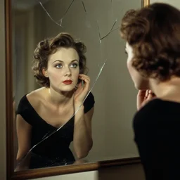 Reflection of a girl in a broken mirror by Fritz Lang