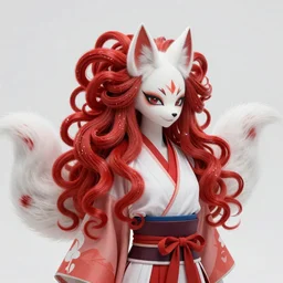 kitsune woman nekomimi fancy haircut, full body, intrincate, red and white,  gliter, depth of field, 8k, hyper detailed,realistic, trending on artstation