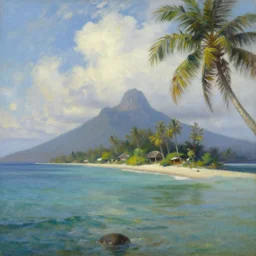 landscape mystic tropical island in the background, artstation, oil painting, painted ruan jia raymond swanland lawrence alma tadema zdzislaw beksinski norman rockwell tom lovell alex malveda greg staples