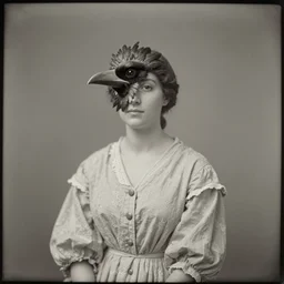 An Avian woman with a birds face and human body, 18th century photograph