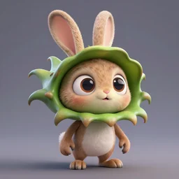 cute anthropomorphic rabbit venus flytrap creature with big eyes, detailed character concept 3 d, pixar style render, 4 k
