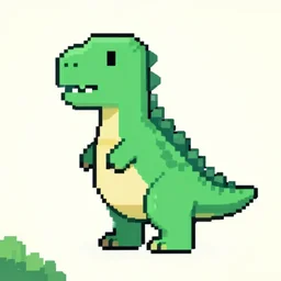 A green dinosaur in pixel art