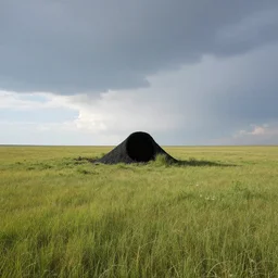 a blackhole in the middle of an open grassland