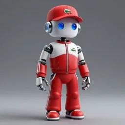 Robot from the film CHAPPIE Wearing A Red Lacoste Hat and Track Suit, Full Figure, 8K, octane render, HDR, photorealistic, volumetric lighting, Hyperrealistic-H 960
