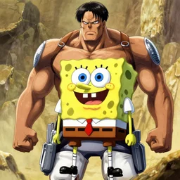 a painting of SpongeBob as a Titan in Attack on Titan,