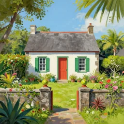 a typical house in a creole garden from reunion island painting by beeple, trending on artstation