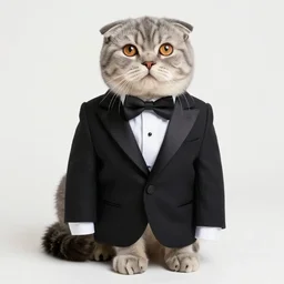 scottish fold wearing a tuxedo