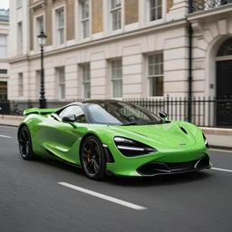A green Mclaren 720s driving in London, 8k, realistic
