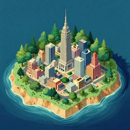 3 d isometric botanical illustration of a small city in an island surrounded by water, diego rivera in ukiyo - e style variation 1, cyberpunk, hd