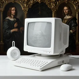still life of ornate chinese cyberpunk computer by hieronymus bosch, solid shapes, retro electronics. vintage shapes. cold color scheme, cool white 6 5 0 0 k light, baroque painting, perfect composition, detailed octane render trending on artstation, 8 k artistic photography, masterpiece, raphael, caravaggio, beksinski, rutkowski