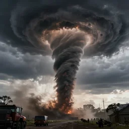 A massive tornado approaching, octane render, unreal engine, volumetric lighting, 4K