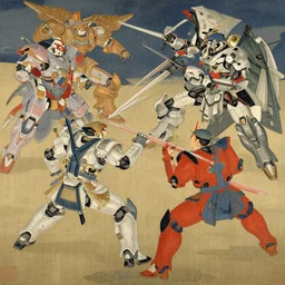 classical japanese art of a mech battle